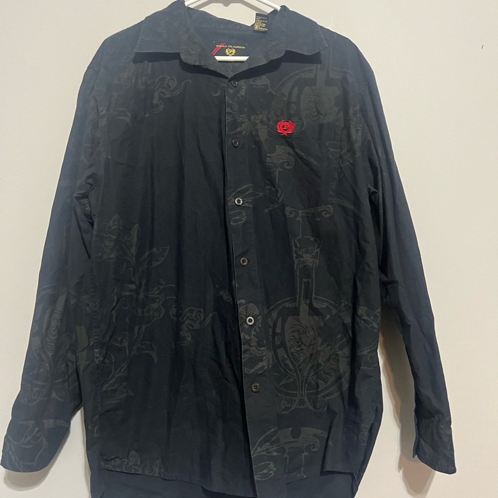 Mens Y2K SOUTHPOLE‎ Phat Farm Black all over print hip hop button down XL Cotton